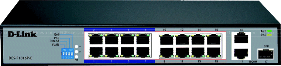 zoom image for D-Link DGS-F1016P 16 Port Gigabit Unmanaged POE Switch